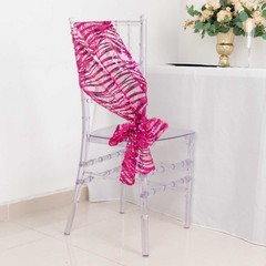 5 FUCHSIA SILVERD Wave Mesh Embroidered Sequins CHAIR SASHES Party Events
