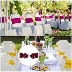 10Pcs 12″x8″ Chair Sash Bow Spandex Stretch Chair Cover Band Sashes Burgundy
