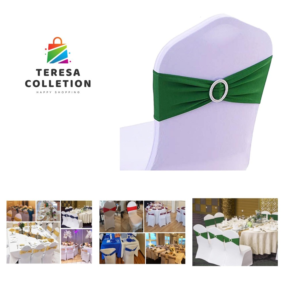 100PCS Spandex Wedding Emerald Green Chair Sashes Bands with Buckle Chair Bow…