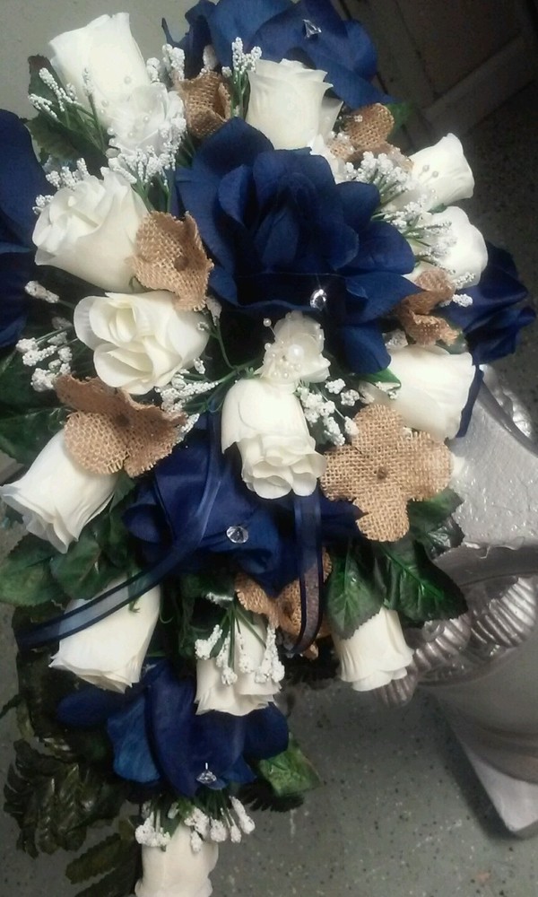 7PC wedding Package Navy Ivory Burlap RUSH AVAILABLE ANY COLOR