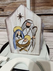 Joy Handmade Wooden Hanging Letters And Christmas Nativity Block Decor