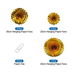 Hanging Paper Fans Party Set 6Pcs Decoration for Home Birthday Wedding(Gold)