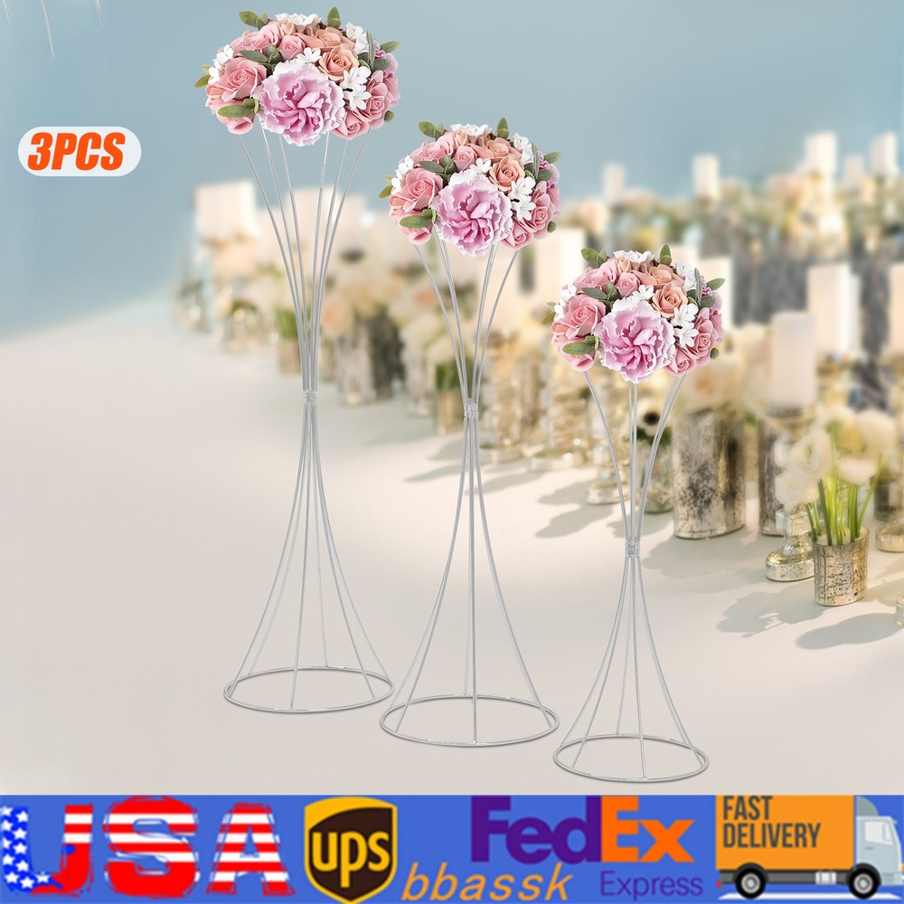 3Pcs Modern Silver Metal Flower Stand for Wedding Table Centerpieces Decor