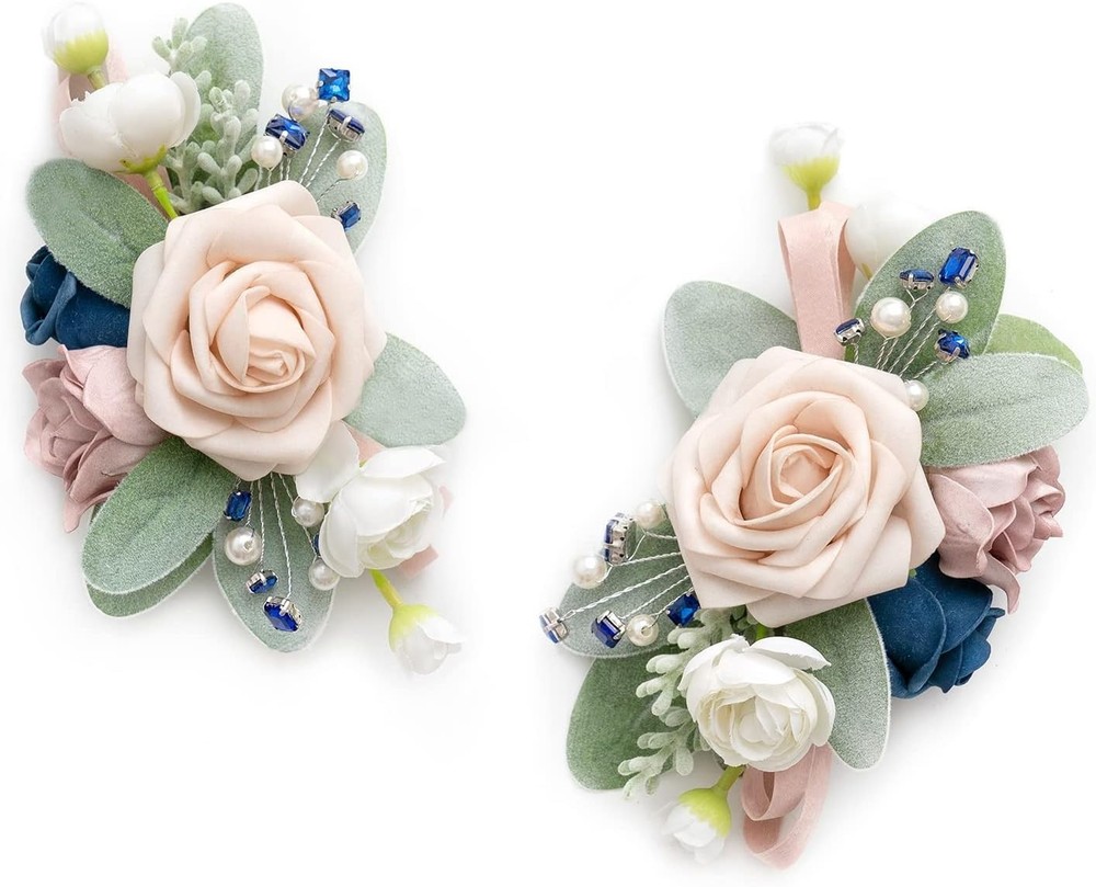 Lings Moments 2 pc Wedding Shoulder Corsages Homecoming Prom Pale Pink and Navy