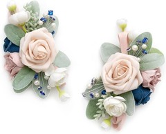Lings Moments 2 pc Wedding Shoulder Corsages Homecoming Prom Pale Pink and Navy