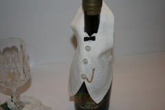 Bride & Groom Wine Champagne Bottle Tux Cover & Coaster Set Wedding Reception