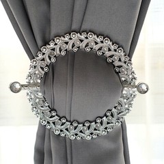 2 SILVER Plastic 7″ Round Curtain Tie Backs Acrylic Crystals Drapery Holdbacks