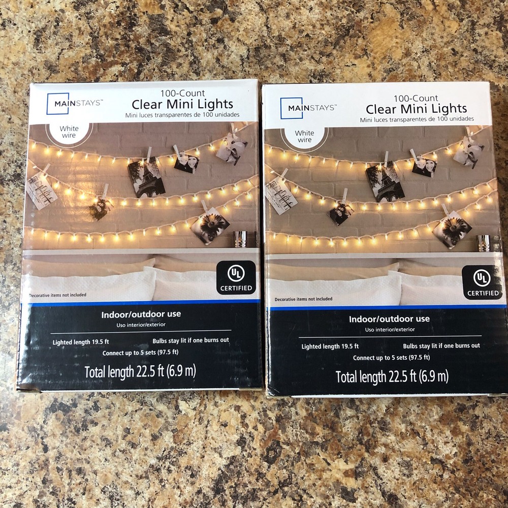 Mainstays 100 Count Clear Mini Lights Indoor/Outdoor Use Weddings Holidays 2 Pk