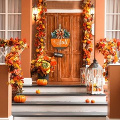 Hello Fall Wreath Door Sign, Fall Wooden Pumpkin Hanging Sign for Front Door …
