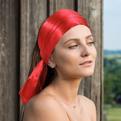 35 Inch Square Satin Head Scarf Silk Feeling Hair Scarf, Red