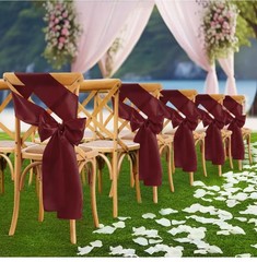 Burgundy Satin Chair Sash-6″ X 108″-50 Pk.-NEW IN ORG OPEN PKG