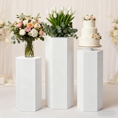 White Metal Pedestal Stands Dessert Cake Display Pillar for Wedding Birthday US