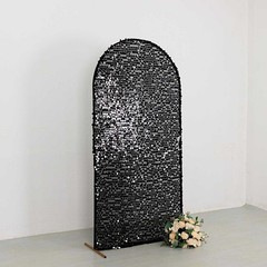 7 ft BLACK Big Payette Sequin Fitted Round Top Wedding Arch STAND COVER Party