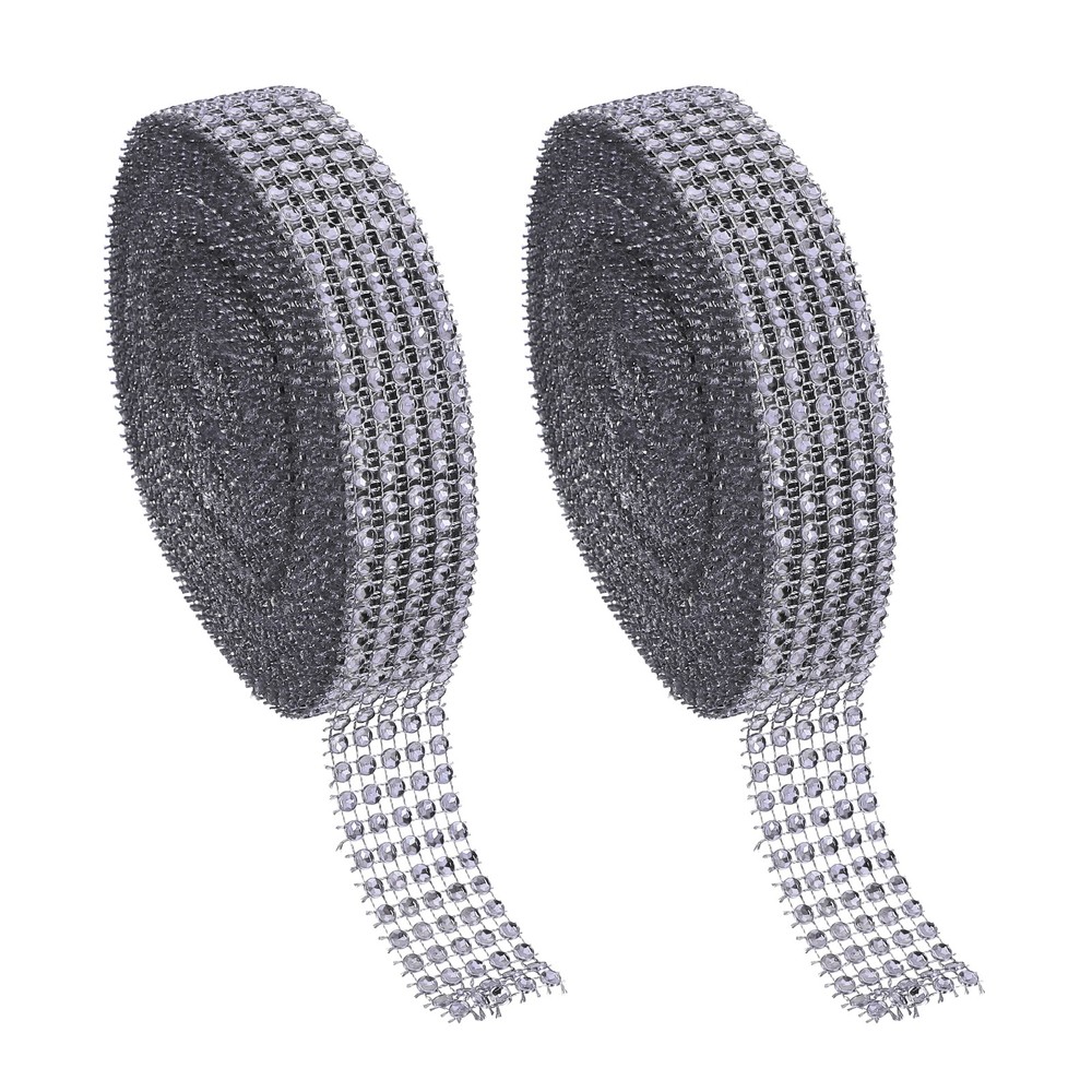 2 Roll 1″x20 Yard Crystal Rhinestones Mesh Ribbon Gray (4mm)