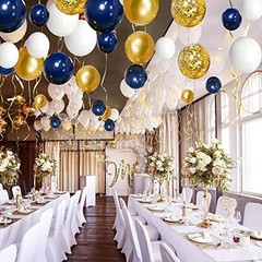 Navy Blue Balloons Garland Kit, 120 pcs Navy and Gold Confetti White Balloons