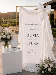 Personalized Linen Wedding Welcome Sign Custom Fabric Ceremony Banner Decor