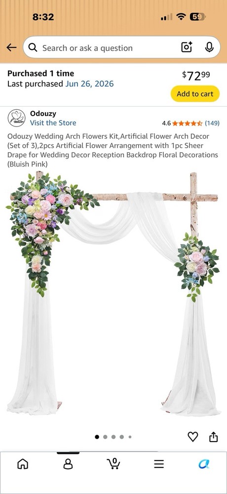 Odouzy Handmade Wedding Arch Flowers Kit, Artificial Flowers & Sheer Drape, 3pc