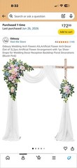 Odouzy Handmade Wedding Arch Flowers Kit, Artificial Flowers & Sheer Drape, 3pc