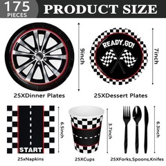 175 Pcs Race Car Birthday Party Decorations Racing Checkered Set Includes Pla…