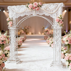 8.5 Feet Tall Metal Elegant Wedding Arch White Garden Arbor with Trellis Decor