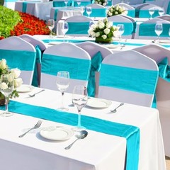 4 Pack Satin Table Runner 12 x 108 Inch Long Bright Silk and Smooth Teal