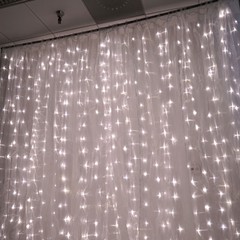 Warm White LED Lights on Organza BACKDROP 18 ft x 9 ft Wedding Decorations
