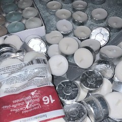 Lot Approx. 100 Luminessence Unscented Tea Light Candles White Blue Beige box