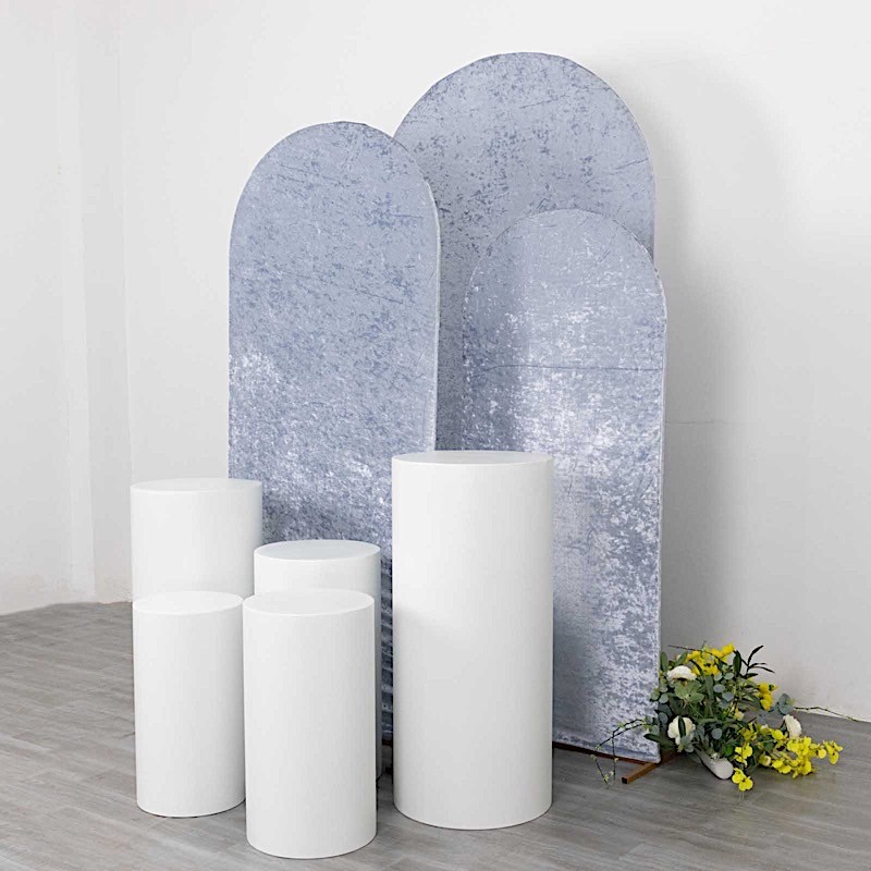 3 DUSTY BLUE Crushed Velvet Round Top Wedding Arch Backdrop STAND COVERS Set