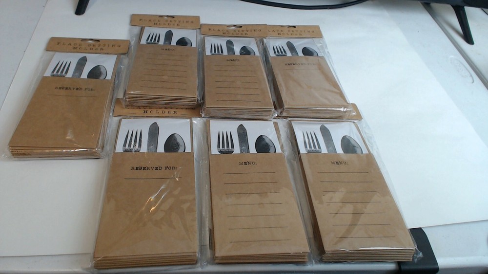 84 PAPER POCKET PLACE SETTING MENU HOLDERS (7 packs x 12). WEDDING, PARTY