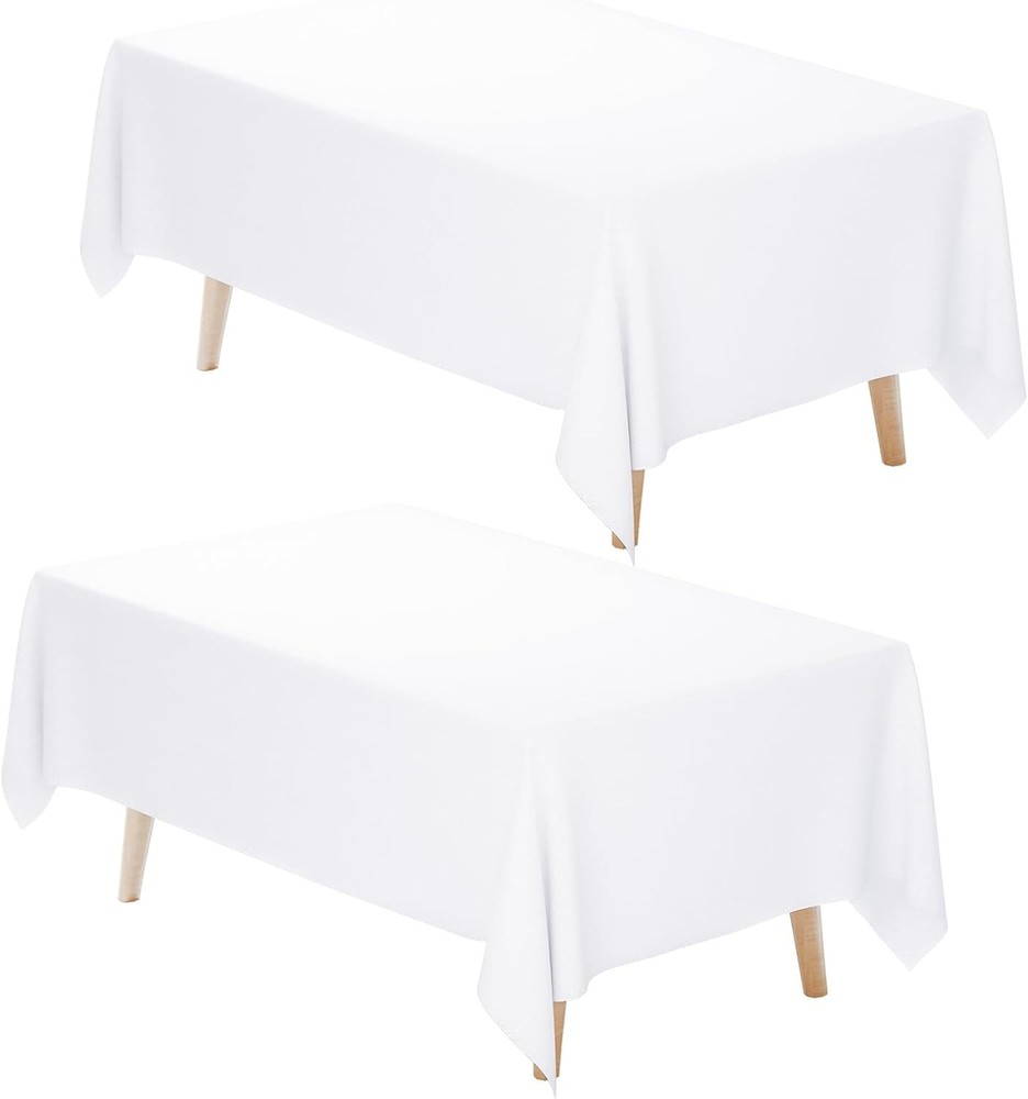 White Tablecloth Rectangle 60 x 102 Inch 2 Pack 6ft Polyester Fabric for Table