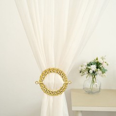 2 GOLD Plastic 7″ Round Curtain Tie Backs Acrylic Crystals Drapery Holdbacks