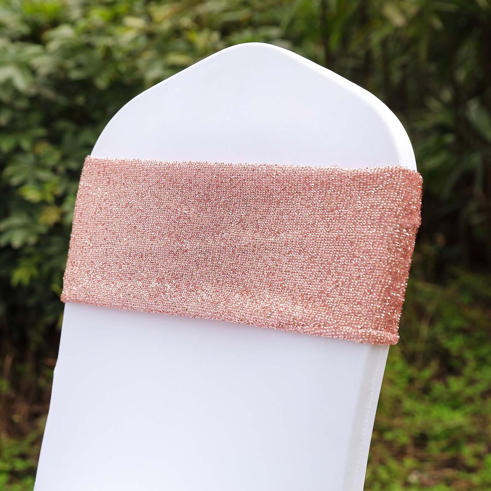 10 Rose Gold Glittered Spandex CHAIR SASHES Wedding Ceremony Party Decorations