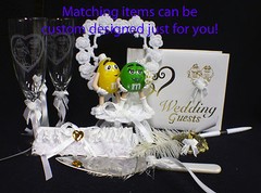 M & M Candy Wedding Cake Topper Mr Your Pick Groom Mrs GREEN Bride M&M Funny
