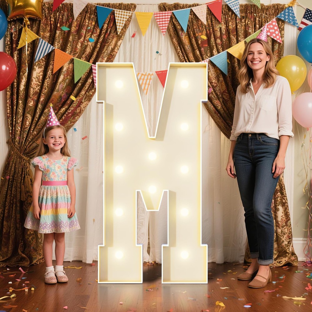 4FT Marquee Letters M Sign,Large Light Up Numbers Party Decoration – Hook and…