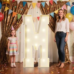 4FT Marquee Letters M Sign,Large Light Up Numbers Party Decoration – Hook and…