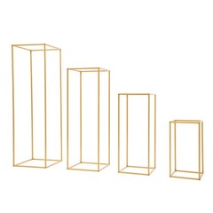 4 Piece Flower Stand Set Gold Metal Rectangular For Wedding Party Table Decor