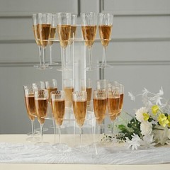 CLEAR 3-Tier 21″ Round Acrylic Champagne GLASSES HOLDER Flutes Stand Party Event