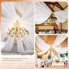 Showgeous 8 Panels White Ceiling Drapes for Wedding, 5ftx20ft Sheer Chiffon-L…