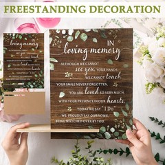 Acrylic Wooden Memorial Table Sign, Sympathy Gift Funeral & Reunions(Greenery)