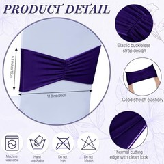 100 Pcs Spandex Chair Sashes Bows Bands Slider Sashes for Chair Deep Purple