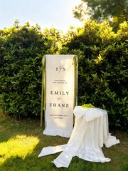 Custom Linen Wedding Welcome Sign, Personalized Fabric Ceremony Banner