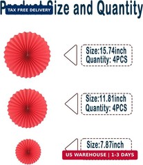 Red Party Hanging Fans DIY Set – 12pcs Pinwheels & Flowers for Weddings, Bir