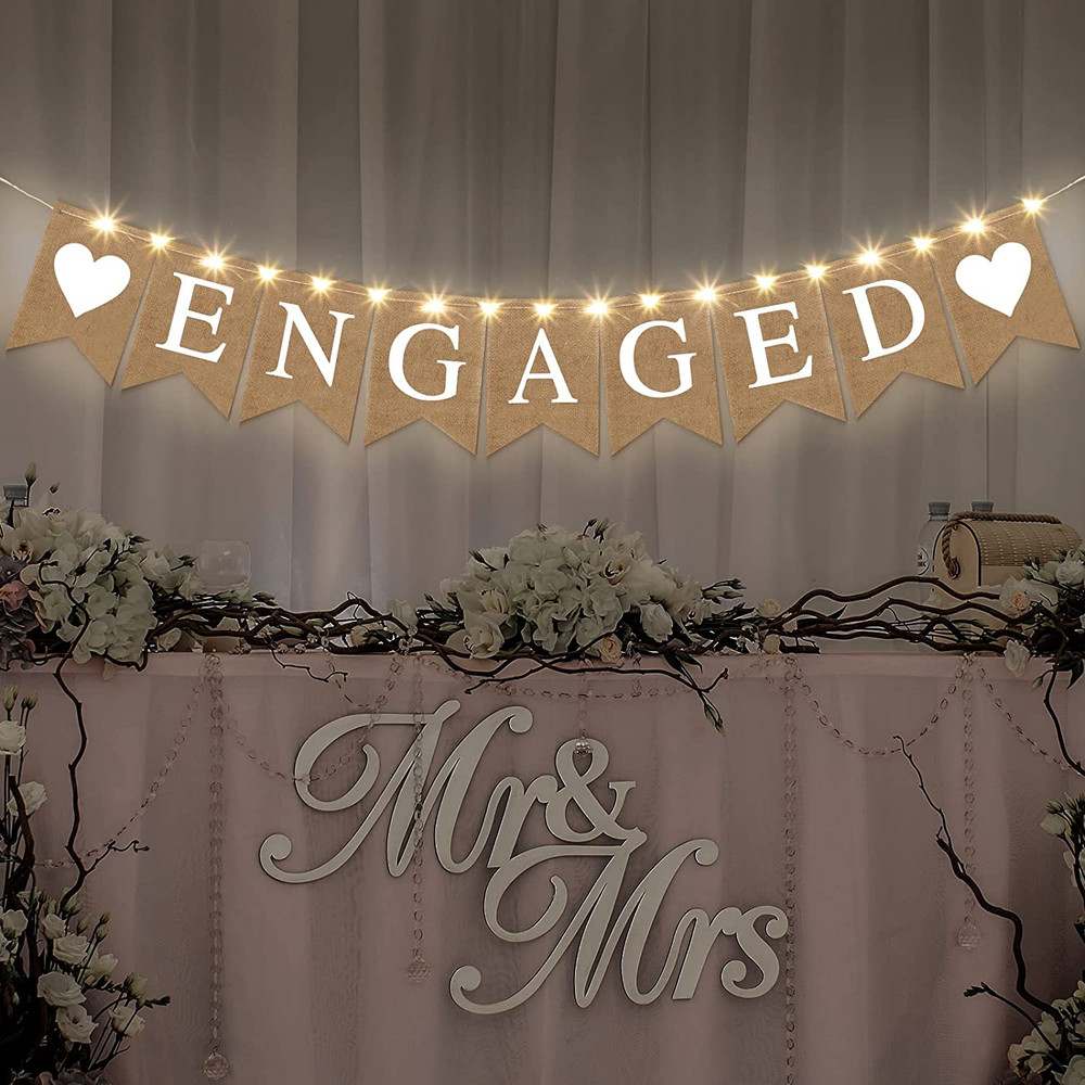Engagement Party Decorations Engaged Banner LED Fairy Lights for Outdoor Decor