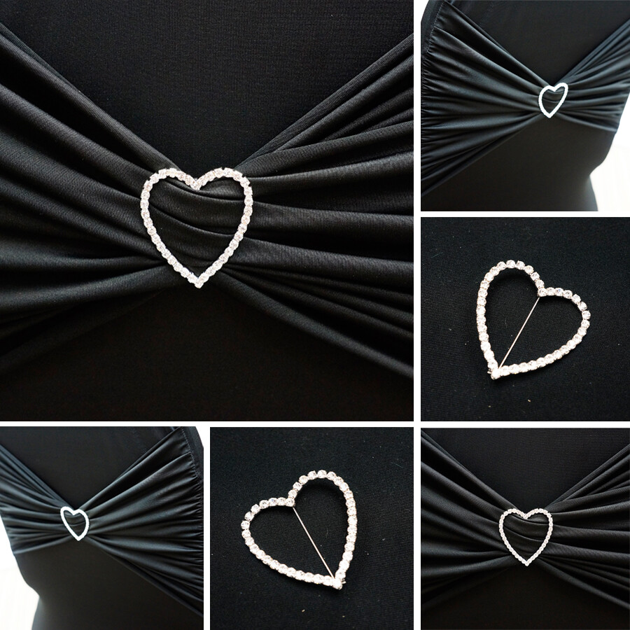 2″ HEART Rhinestones BROOCHES PIN Chair Sashes Wedding Decorations WHOLESALE