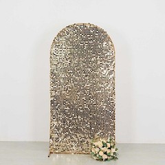 7 ft CHAMPAGNE Big Payette Sequin Fitted Round Top Wedding Arch STAND COVER