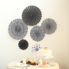 6 pcs Black and White Paper Fans Wall Backdrop Wedding Party Events Decorations