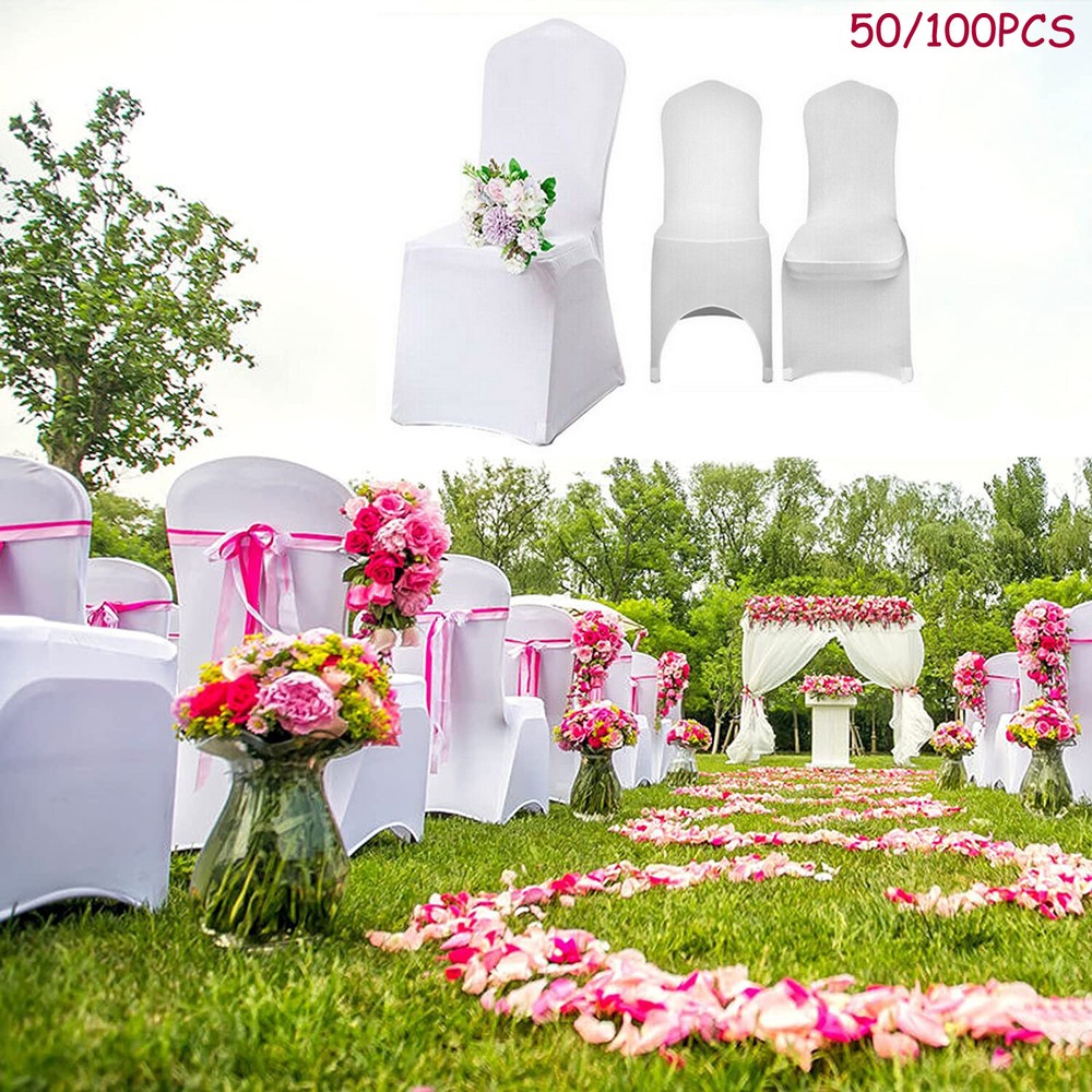 100 Flat Arched Front Covers Slip Spandex Chair Cover Wedding Party Decor Xmas