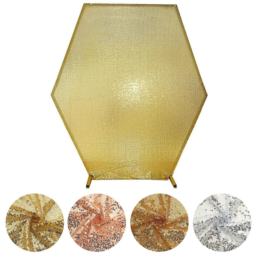 8 ft Sparkle Sequin Hexagon Backdrop Stand Cover Wedding Party Event Decorations