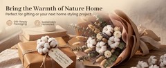 Cotton Stems 8 Pas with 15 Bolls, Natural Dried Flowers Cotton
