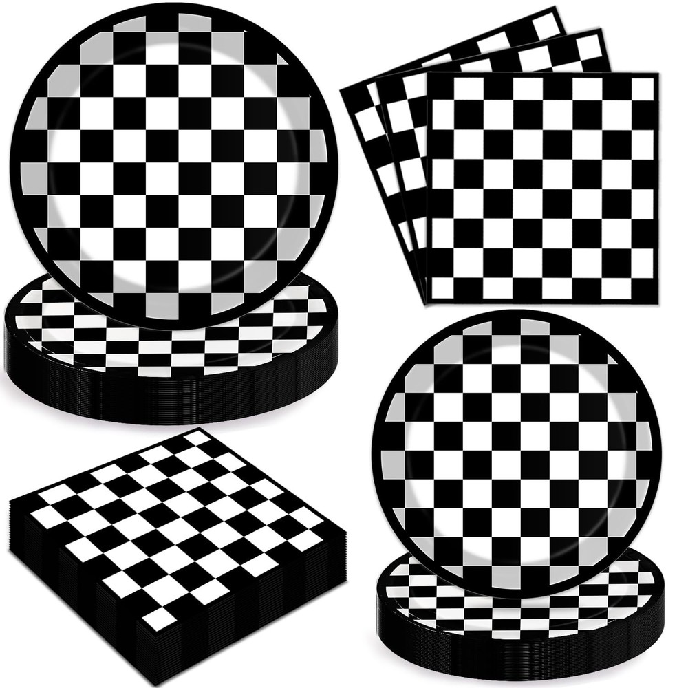 Oigco 60 PCS Race Car Birthday Party Decorations, Checkered Flag Plates and N…